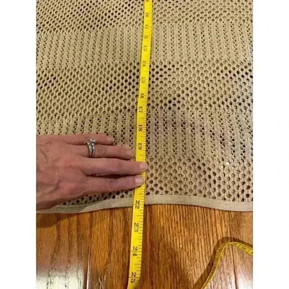 BCX Small Beige Metallic Knit Mesh Top Short Sleeve 90s Y2K - Picture 4 of 6